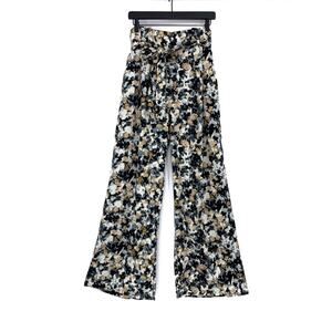 LEITH Tie Waist Wide Leg Palazzo Pant Black Grey Beige M